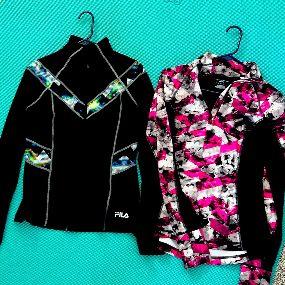 TWO long sleeve zip up running tees, women’s size small!